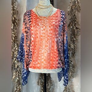 Chico's Vibrant Orange and Blue Women's Top
